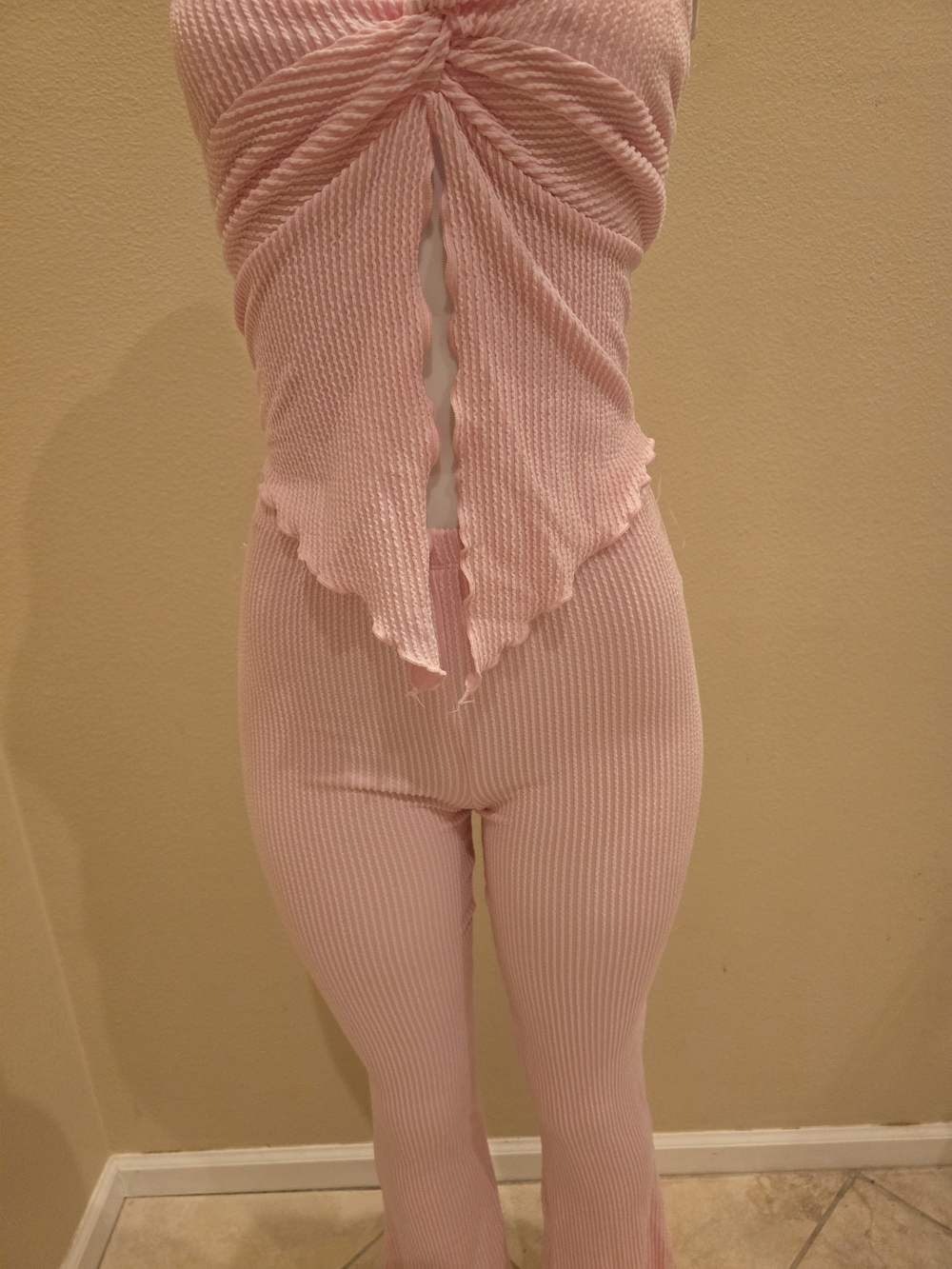 Pink Ribbed Strapless Jumpsuit - Picture 3 of 9
